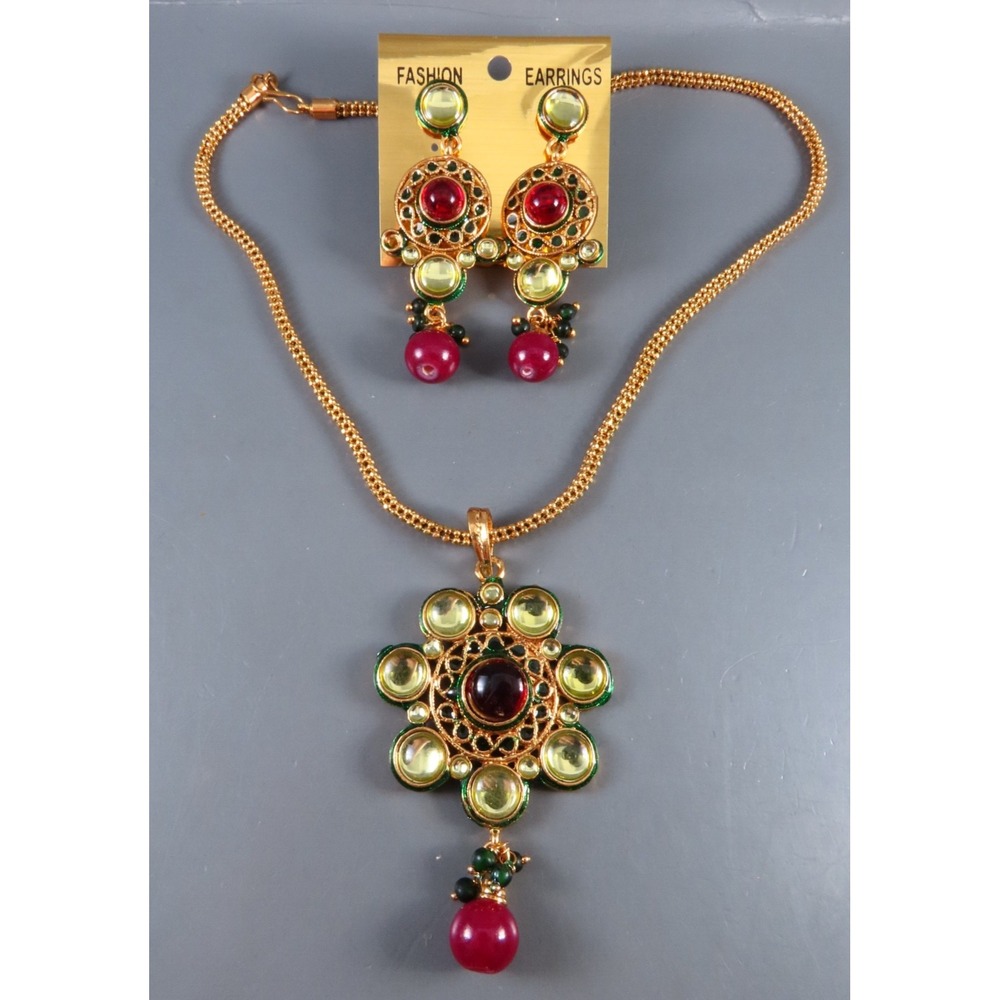 New INDIAN BOLLYWOOD Kundan Bridal Set NECKLACE EARRINGS Gold Plate GREEN RED